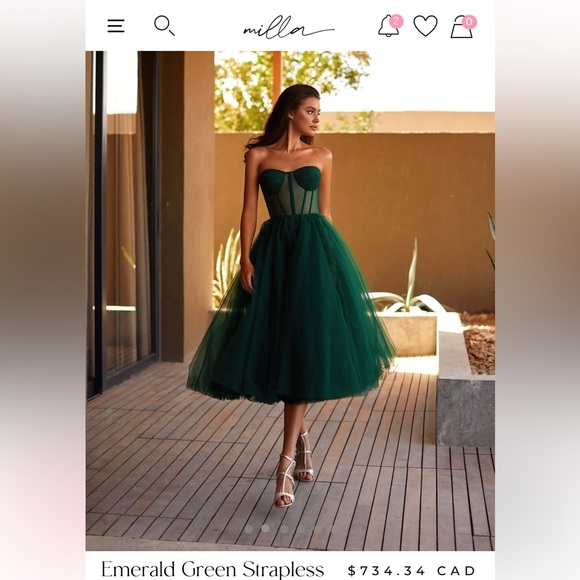 Emerald Green Strapless Puffy Midi Dress - Picture 1 of 11